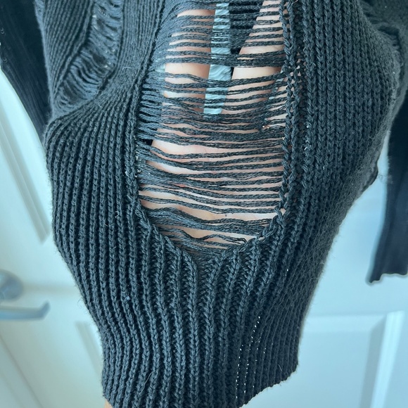 Distressed Knit Black Sweater – Edgy Grunge Punk Aesthetic - Picture 3 of 10